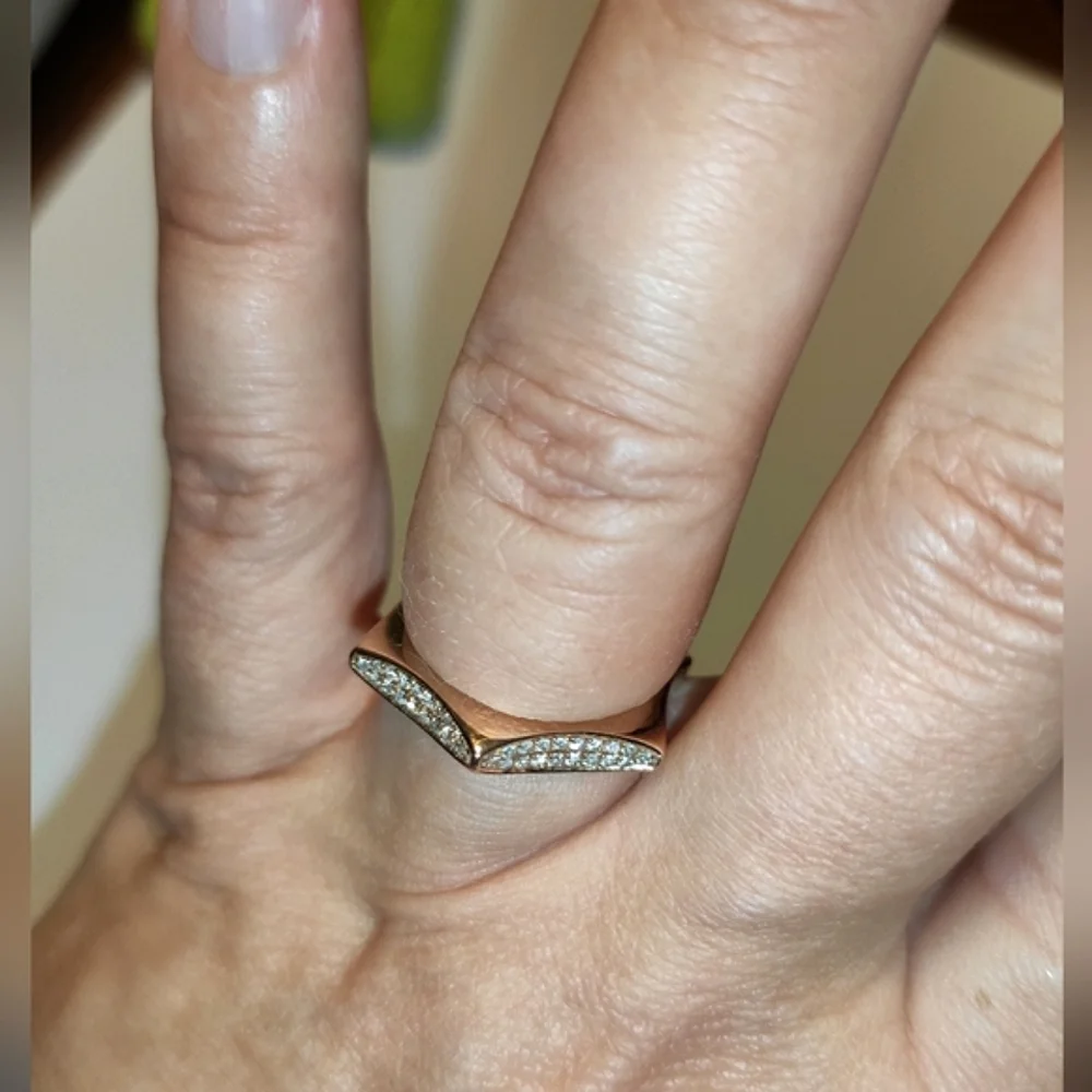 Solid 14K Rose Gold Diamonds Hexagon Ring